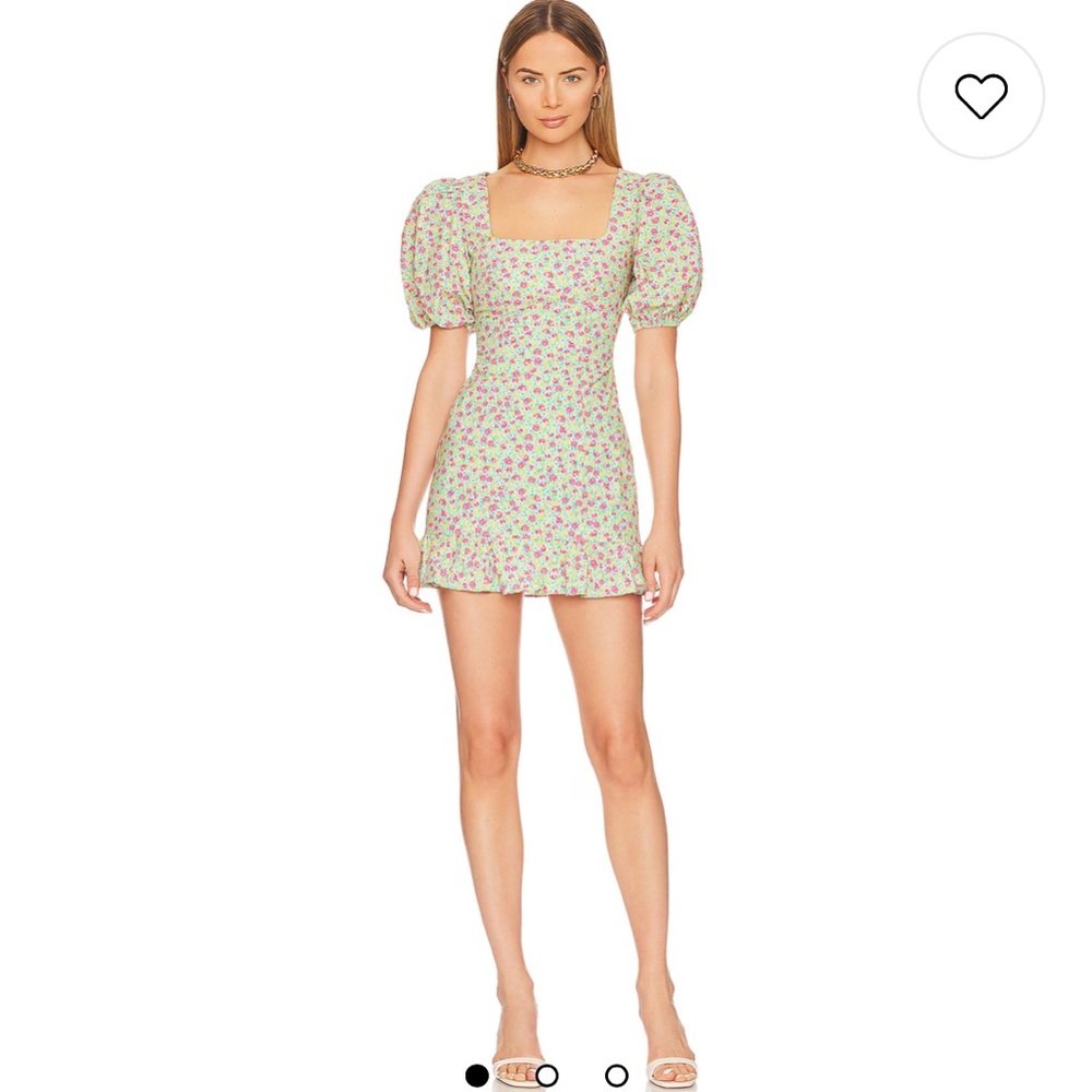 Lovers + Friends Green Puff Sleeve Mini Dress